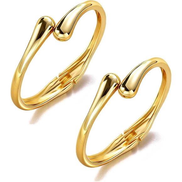Trendy Gold-2 Pc Bangle bracelet Women teen chunky adjustable twist cuff jewelry - Picture 6 of 7